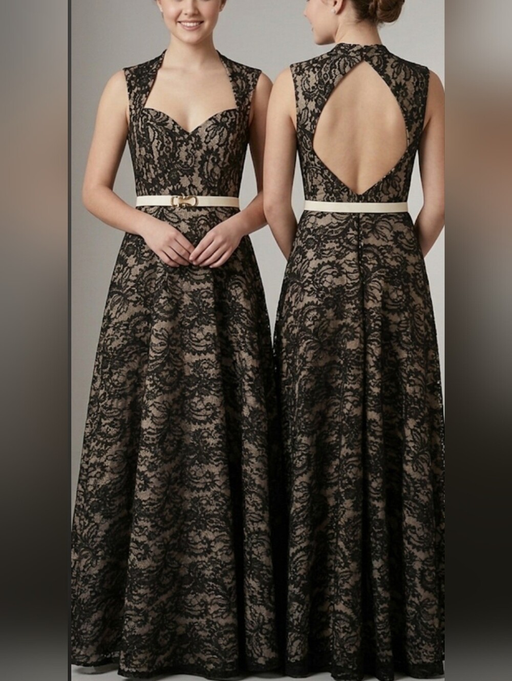 G/C. Windsor Black Lace Long maxi formal dress Small
